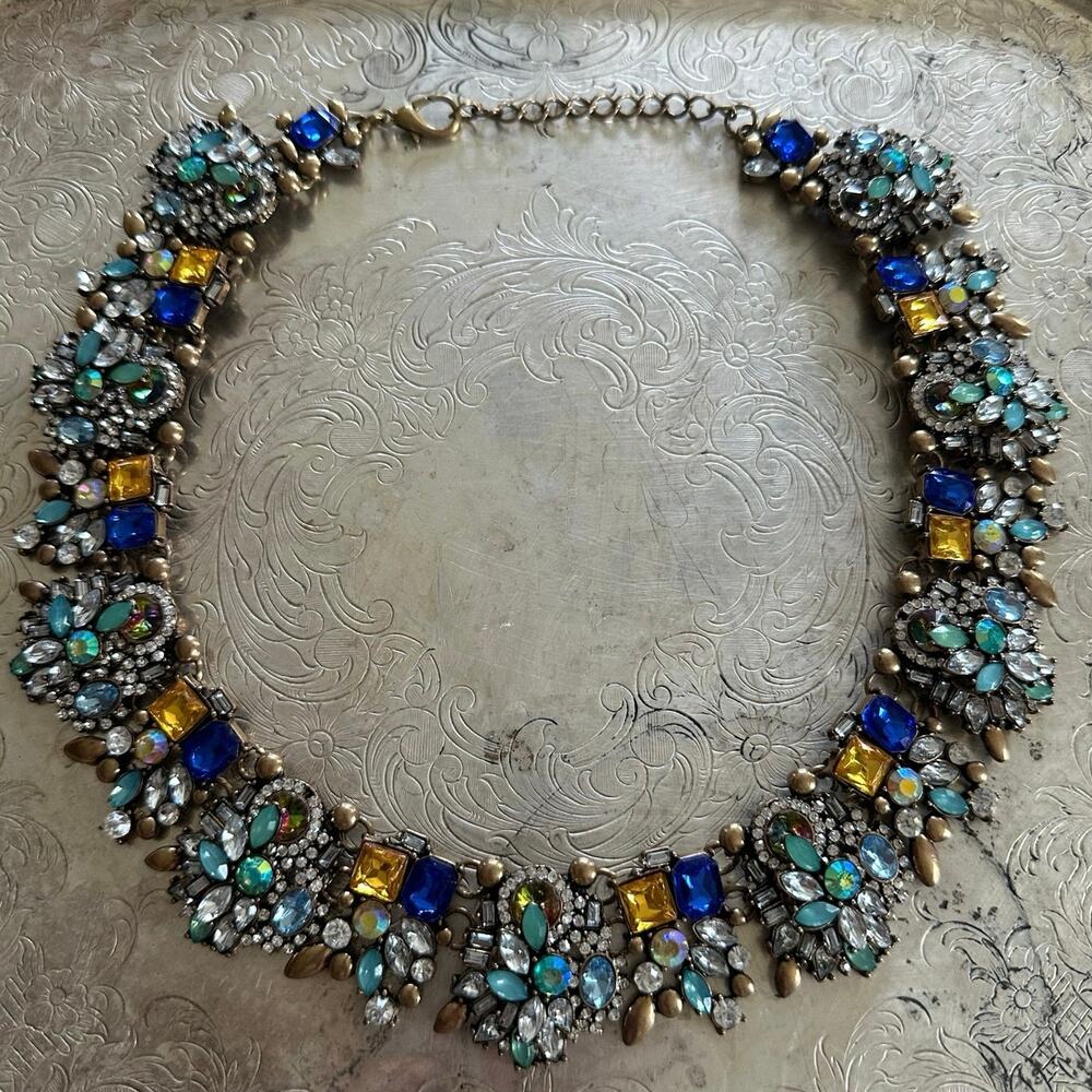 Blue Rhinestone Statement Necklace glamour crystals party colorful custom formal